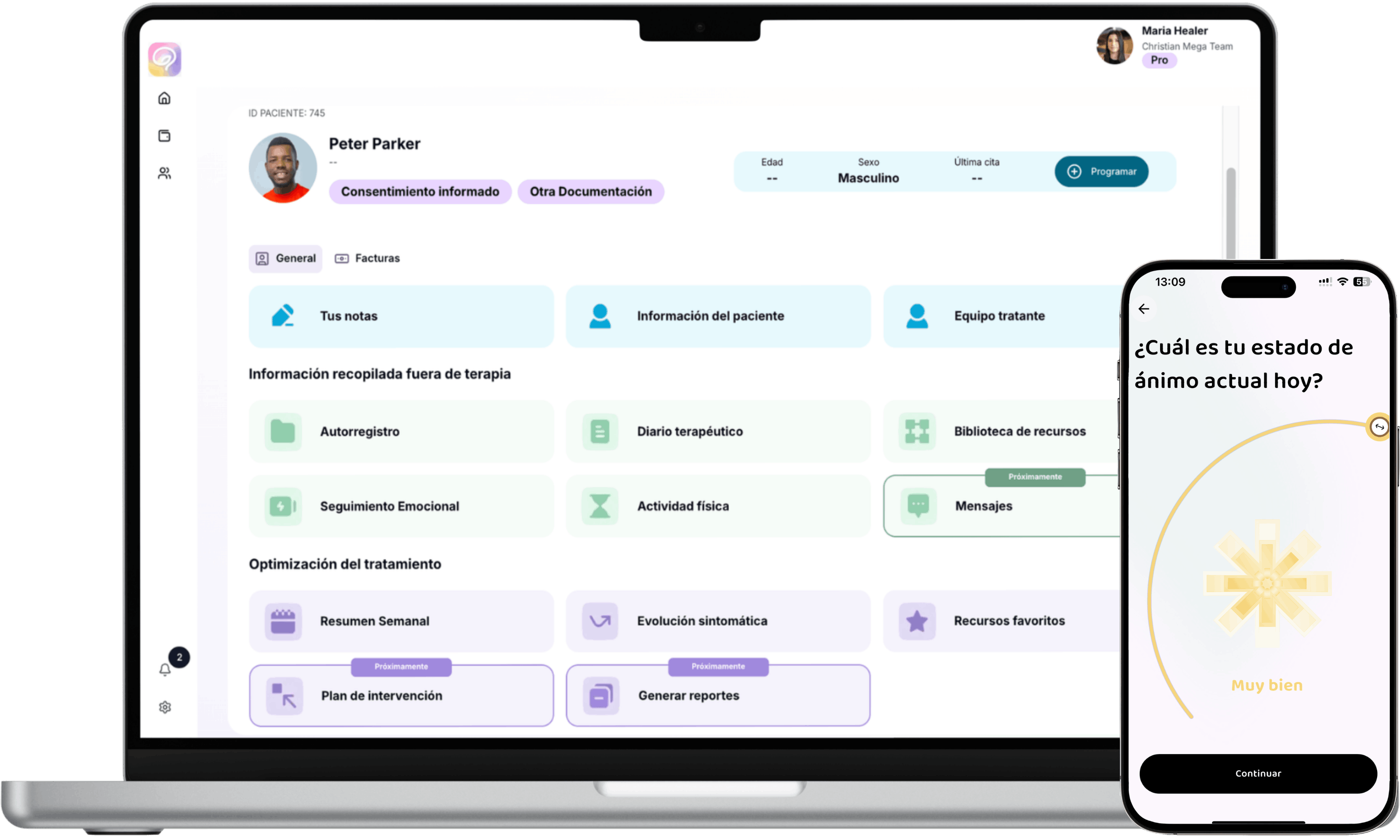 Mockup de la aplicación Healmind